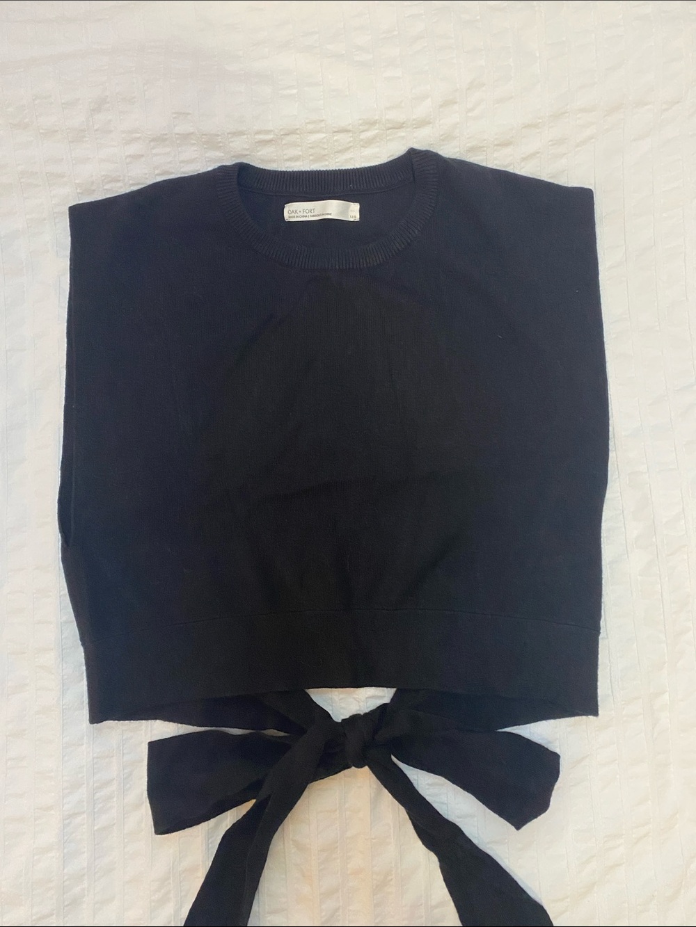OAK + FORT Black Tie-Back Crewneck Short Sleeve Top - Picture 1 of 4